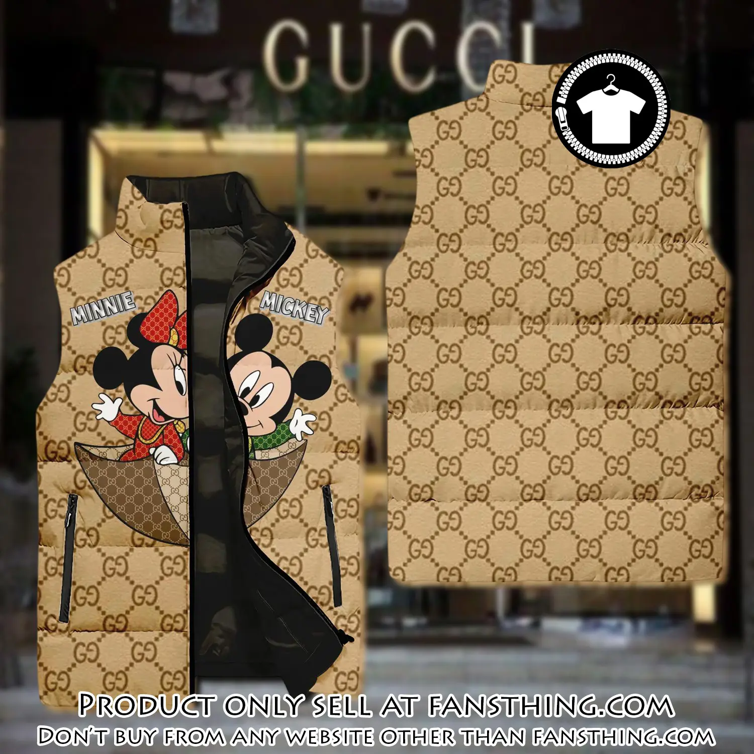 Gucci mickey mouse yellow type 2 luxury brand 3d sleeveless down jacket fst0507500
